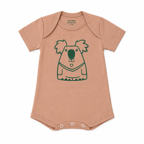 Unisex baby romper bodysuit made from organic cotton with Koala print