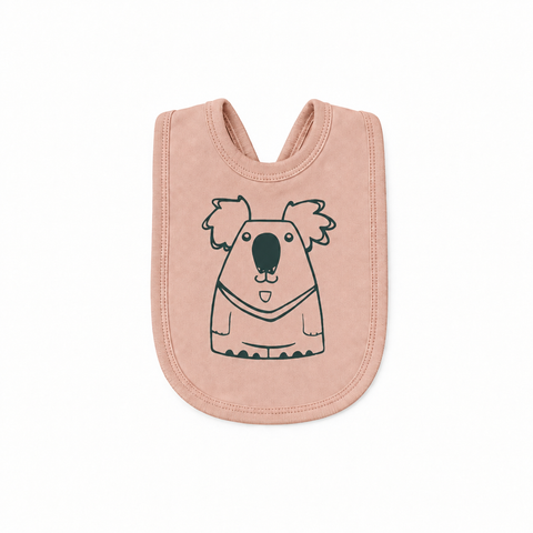 Sunset organic cotton koala bib on white background