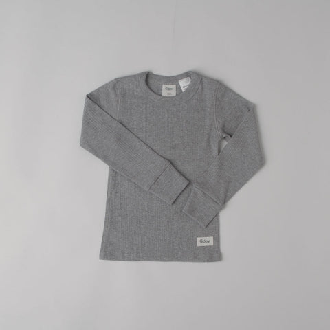 Ribbed Long Sleeve Crew, Grey Marle