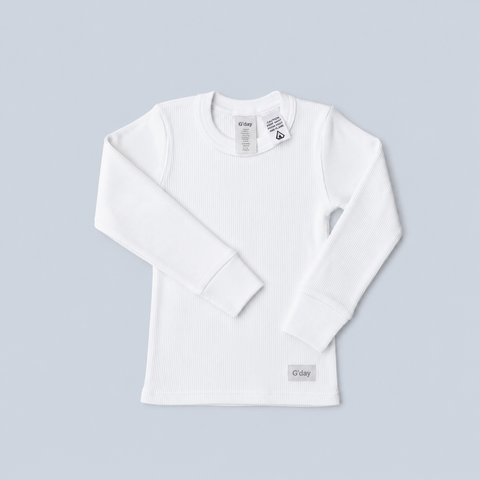Ribbed White Long Sleeve Crew