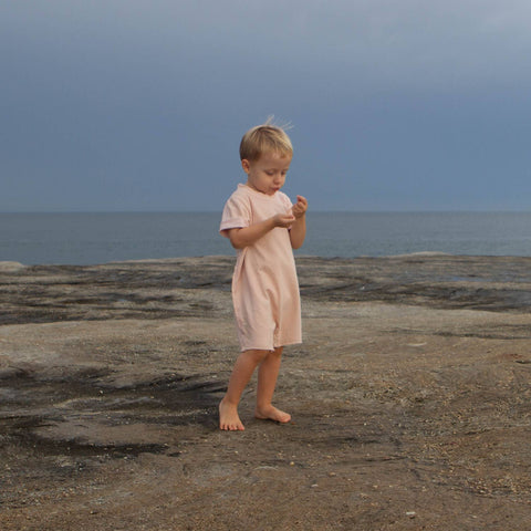 Organic Cotton Lapped Seam Romper, Sand