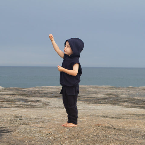 Organic Hooded Vest, Navy