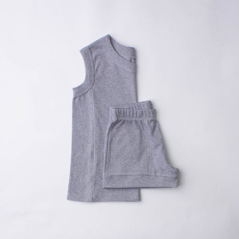 Organic Ribbed Sleep Set, Grey Marle