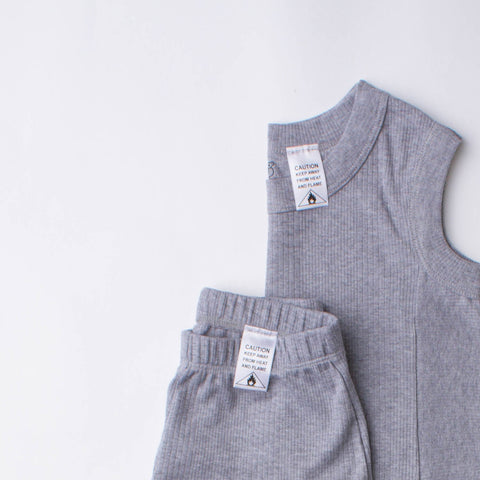 Organic Ribbed Sleep Set, Grey Marle