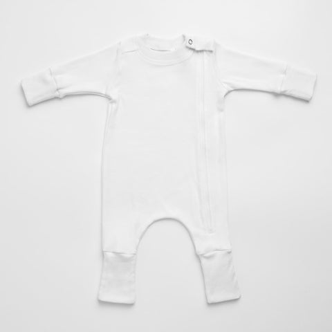 Pure organic cotton side zip sleepsuit, white