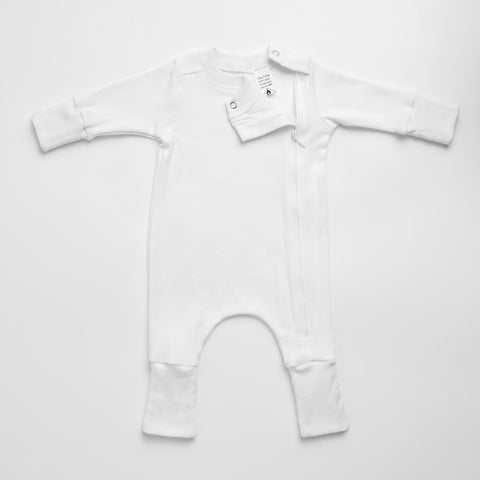 Pure organic cotton side zip sleepsuit, white