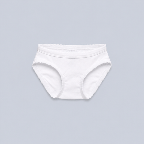 Girls Brief with Picot Trim, White