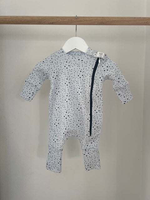 Side zip all in one sleep suit, misty blue southern sky print