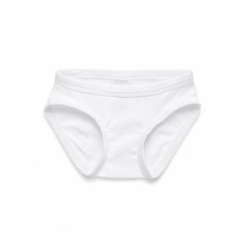 Girls Brief with Picot Trim, White