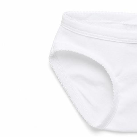 Girls Brief with Picot Trim, White