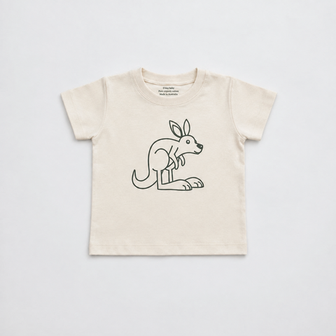 Natural kangaroo tee with matching collar branding