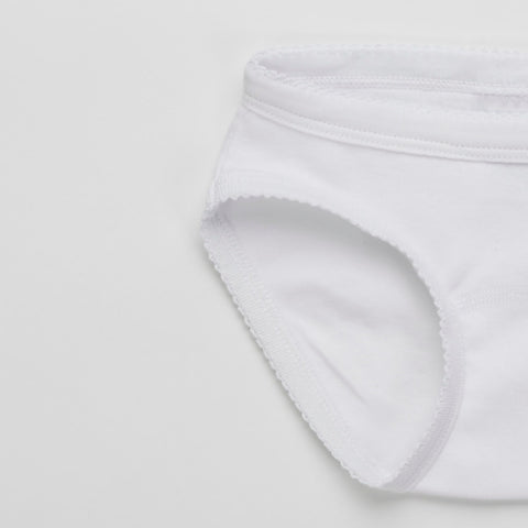 Girls Brief with Picot Trim, White