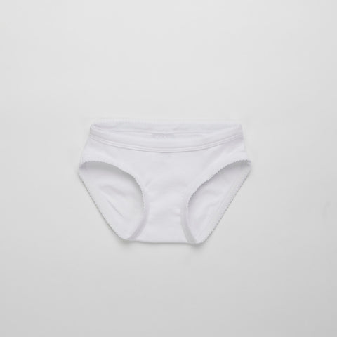 Girls Brief with Picot Trim, White