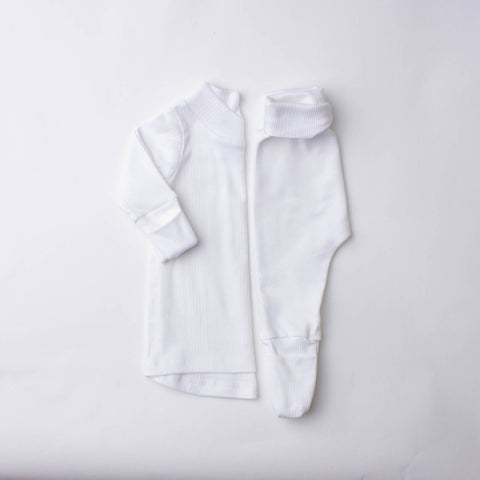 Organic Cotton Ribbed Baby Set, White